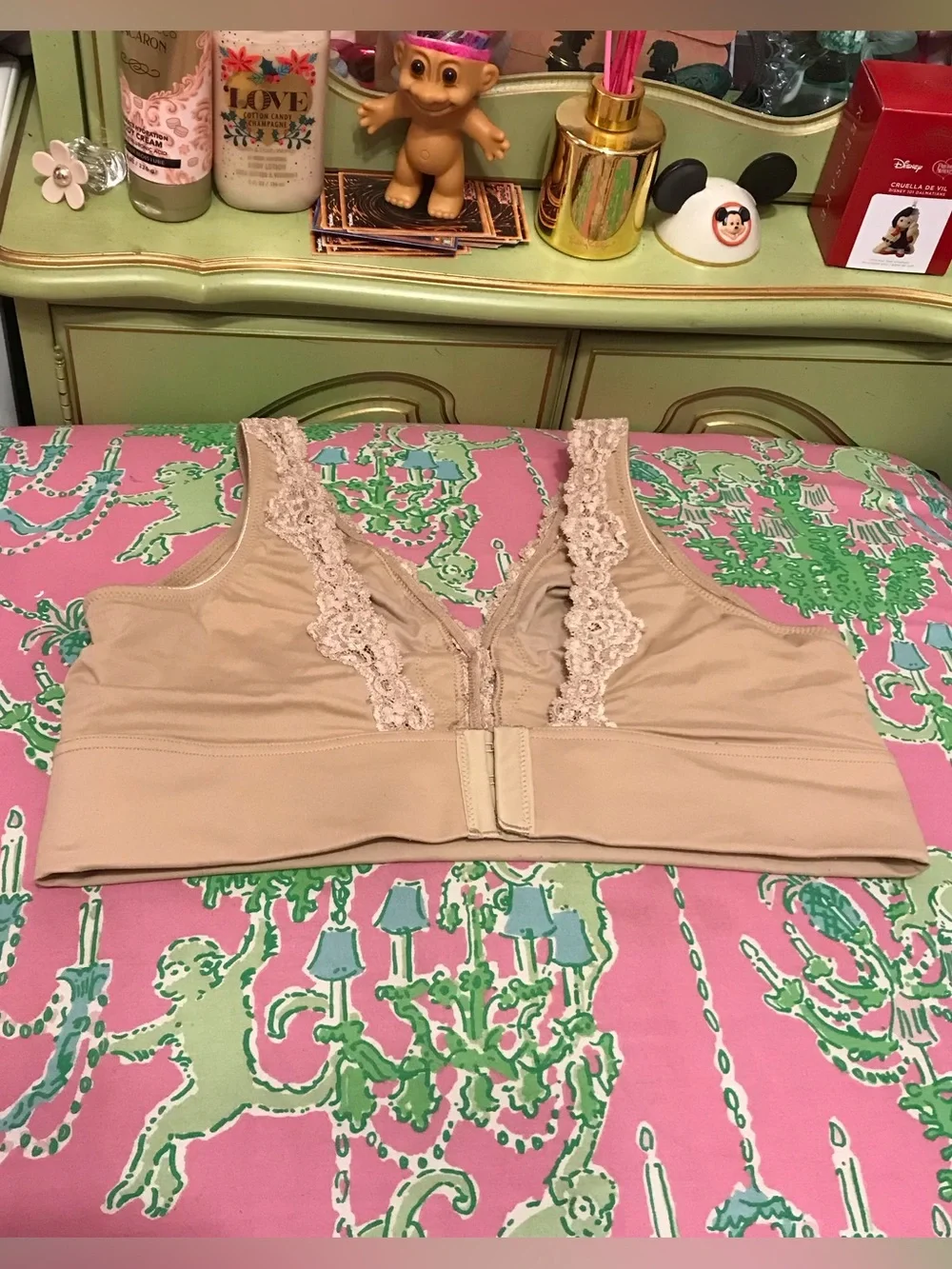 Soma Beige Tan Lace Trim Embraceable Unlined Wireless LT Bra size XL